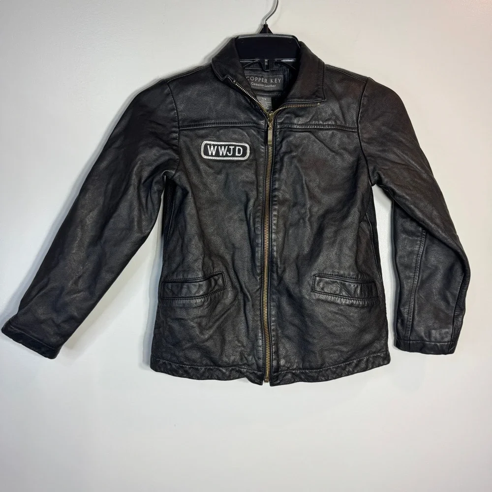 Copper Key Girls 7/8 Black Genuine Leather‎ Jacket Harley Diva Patch Biker WWJD